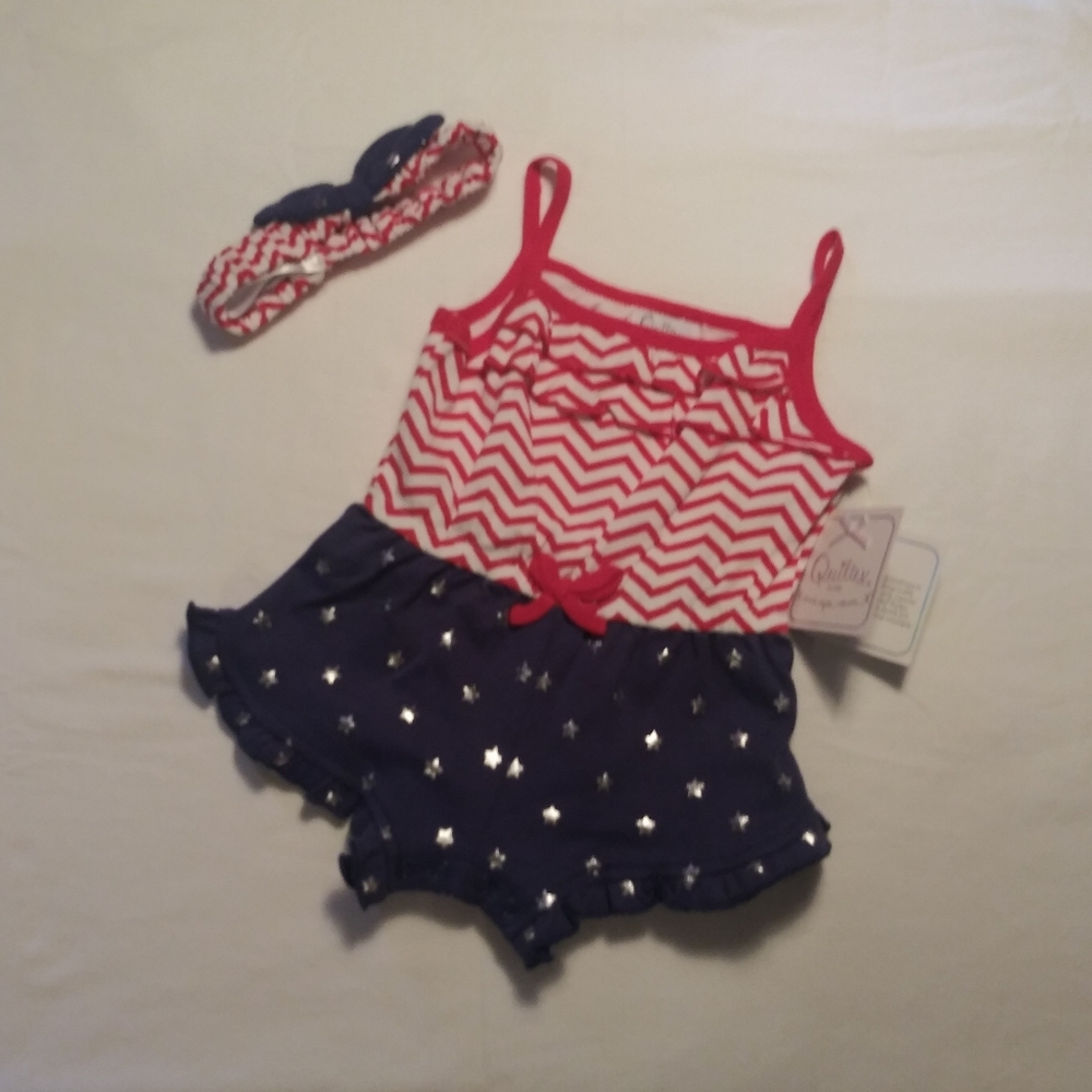 Quiltex 4th of july romper an headband